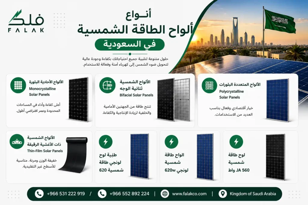 أنواع ألواح الطاقة الشمسية في السعودية